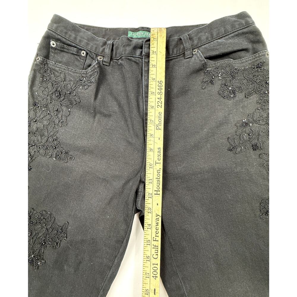 90s Vintage Ralph Lauren Black Bootcut Jeans Lace Detailing Sz 12 cotton - Picture 11 of 13